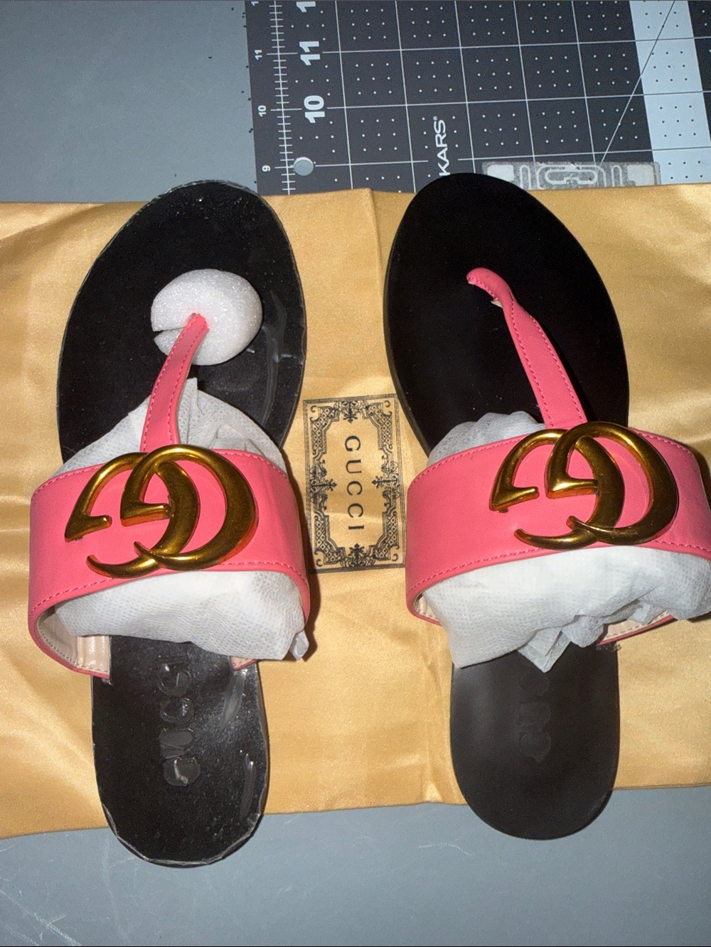 Gucci Pink Leather Logo Slide Sandals